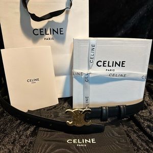 Celine Triomphe Belt Black Taurillon Leather AUTHENTIC SZ 95